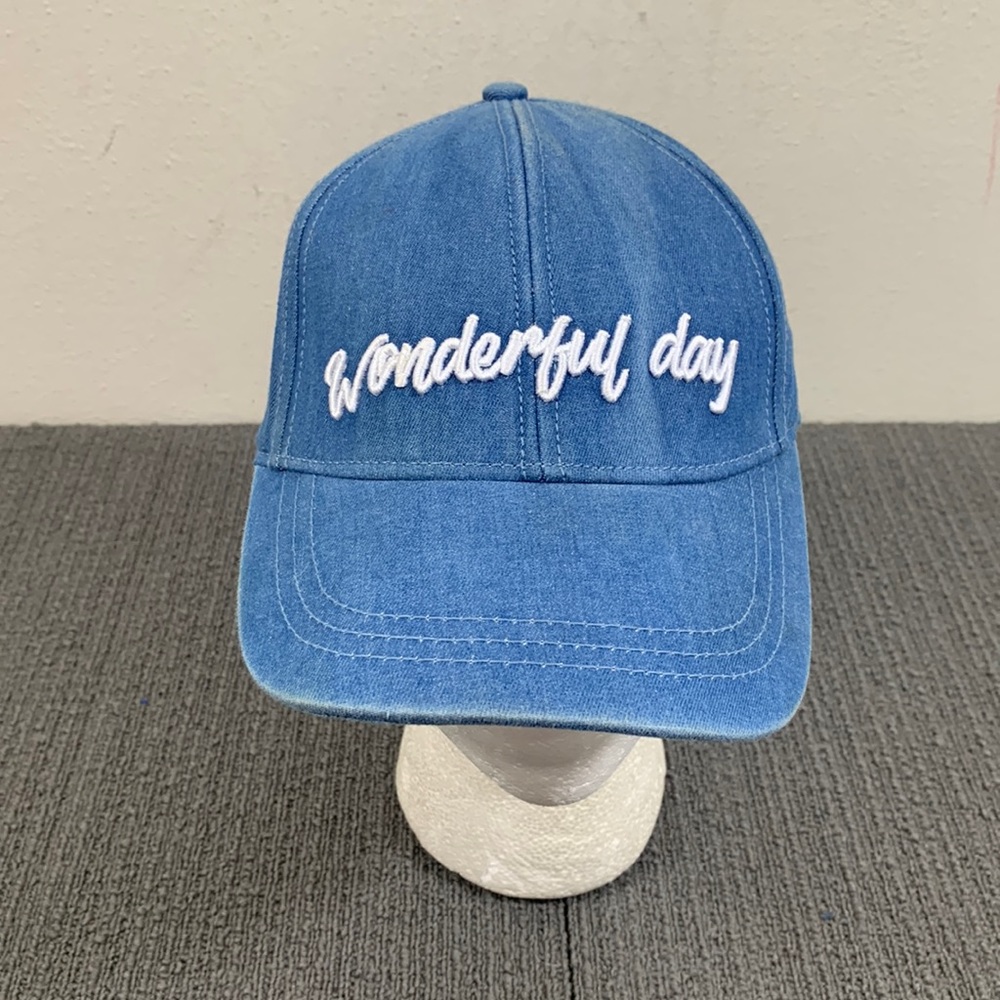 Wonderful Day Baseball Hat Girls Adjustable Blue Denim White Strapback Cap
